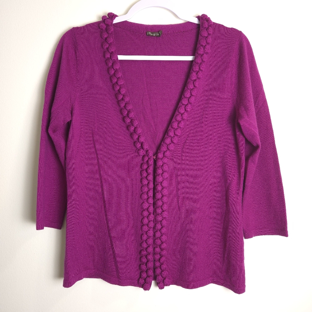J.McLaughlin Merino Wool PomPom 3/4 Sleeve Cardigan S